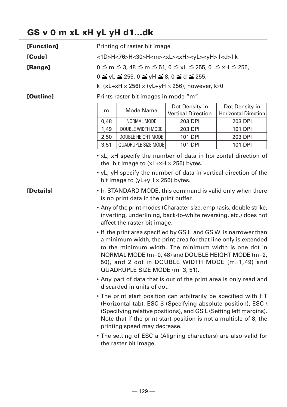 Gs v 0 m xl xh yl yh d1...dk | Citizen Systems iDP3240 User Manual | Page 149 / 231