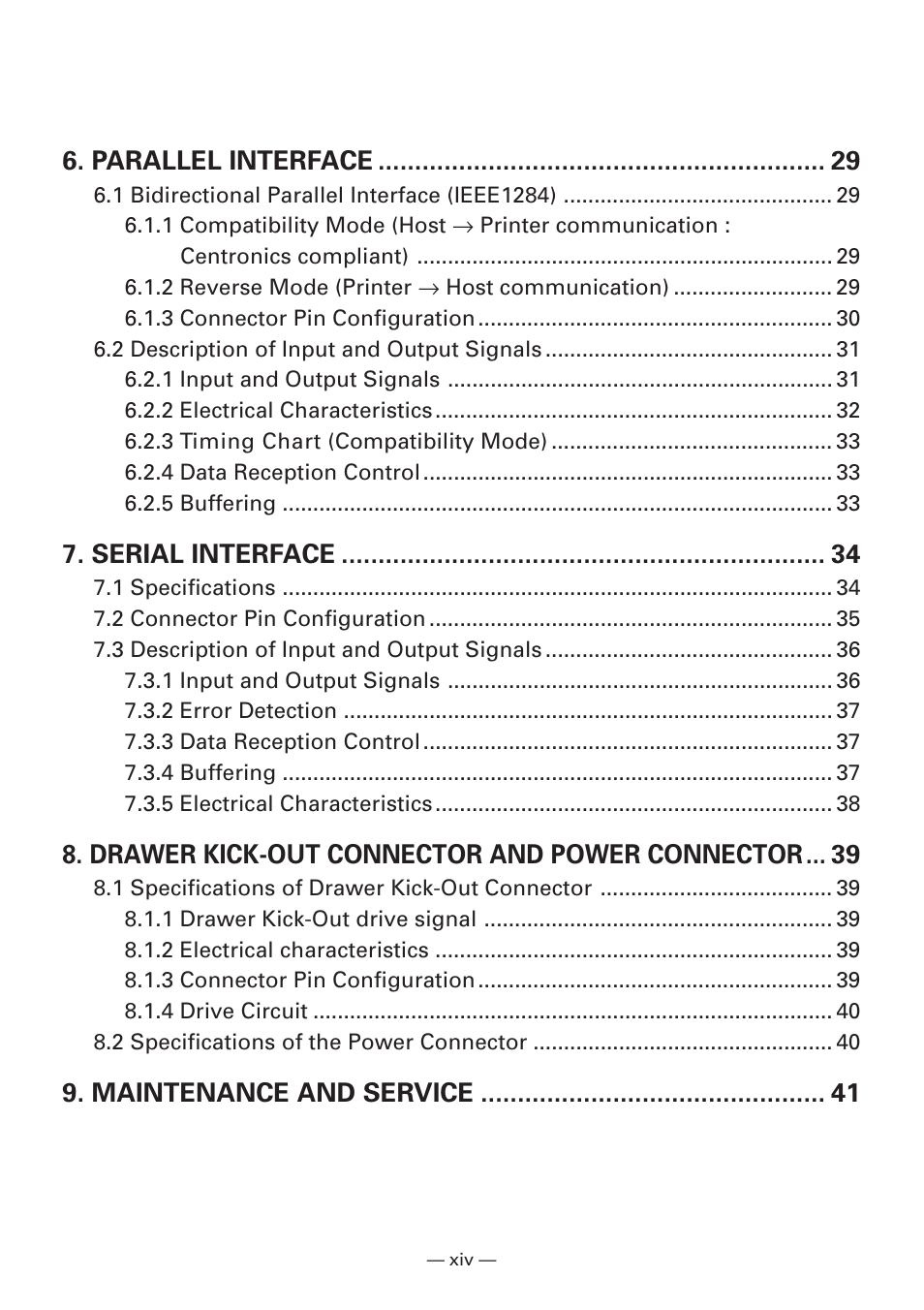 Parallel interface, Serial interface, Drawer kick-out connector and power connector | Maintenance and service | Citizen Systems iDP3240 User Manual | Page 16 / 231