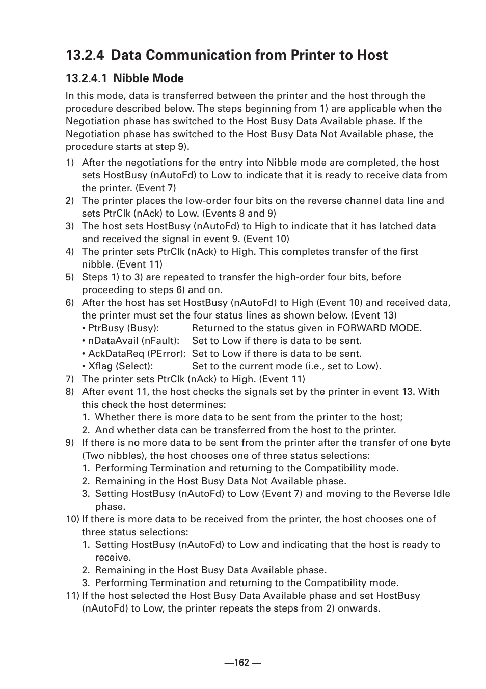 4 data communication from printer to host, 1 nibble mode | Citizen Systems iDP3240 User Manual | Page 182 / 231