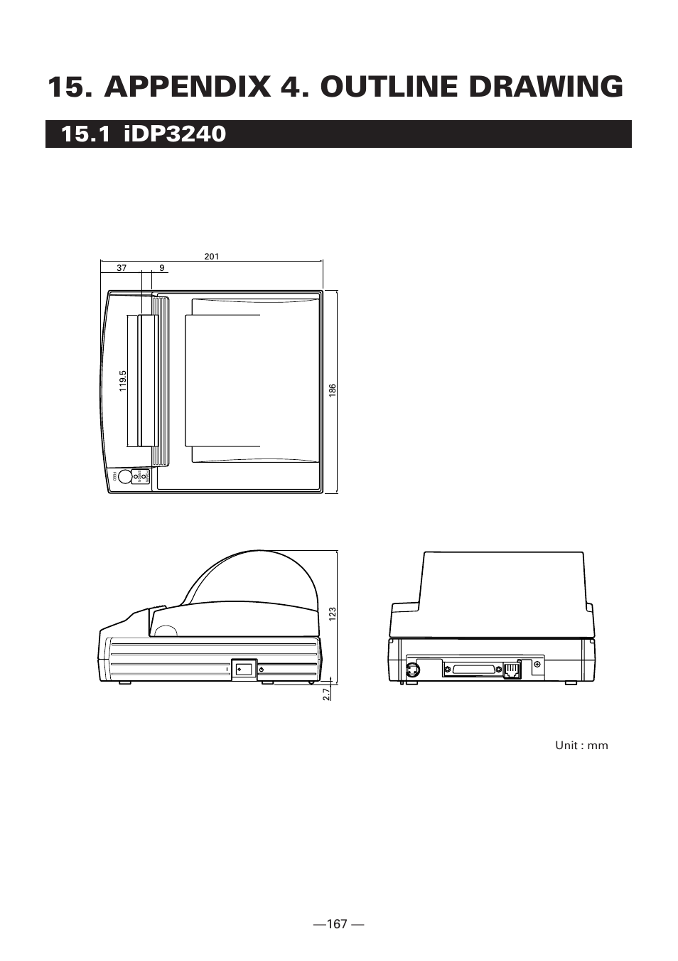 Appendix 4. outline drawing, 1 idp3240 | Citizen Systems iDP3240 User Manual | Page 187 / 231