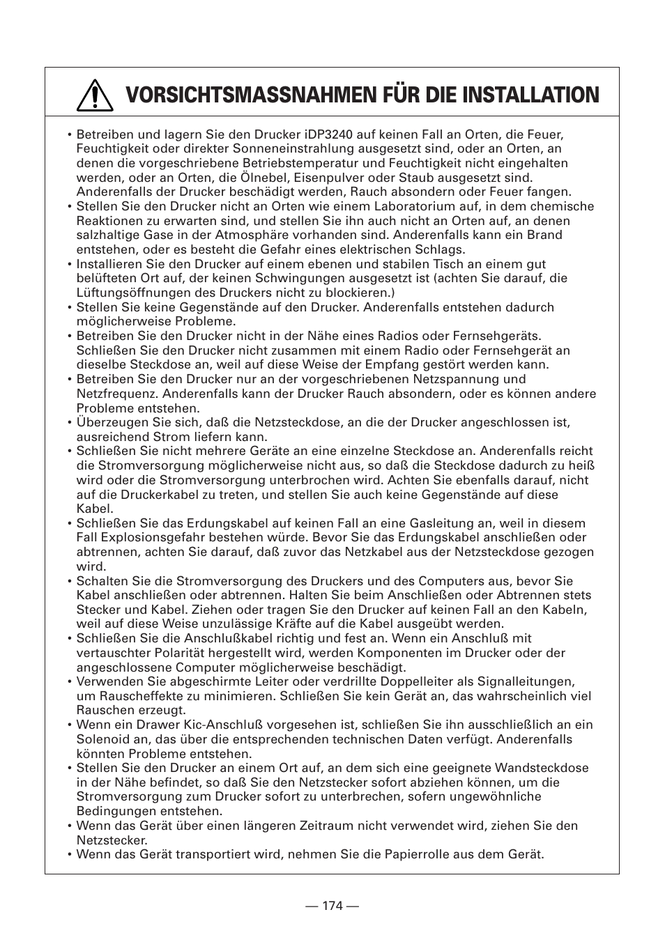 Vorsichtsmassnahmen für die installation | Citizen Systems iDP3240 User Manual | Page 194 / 231