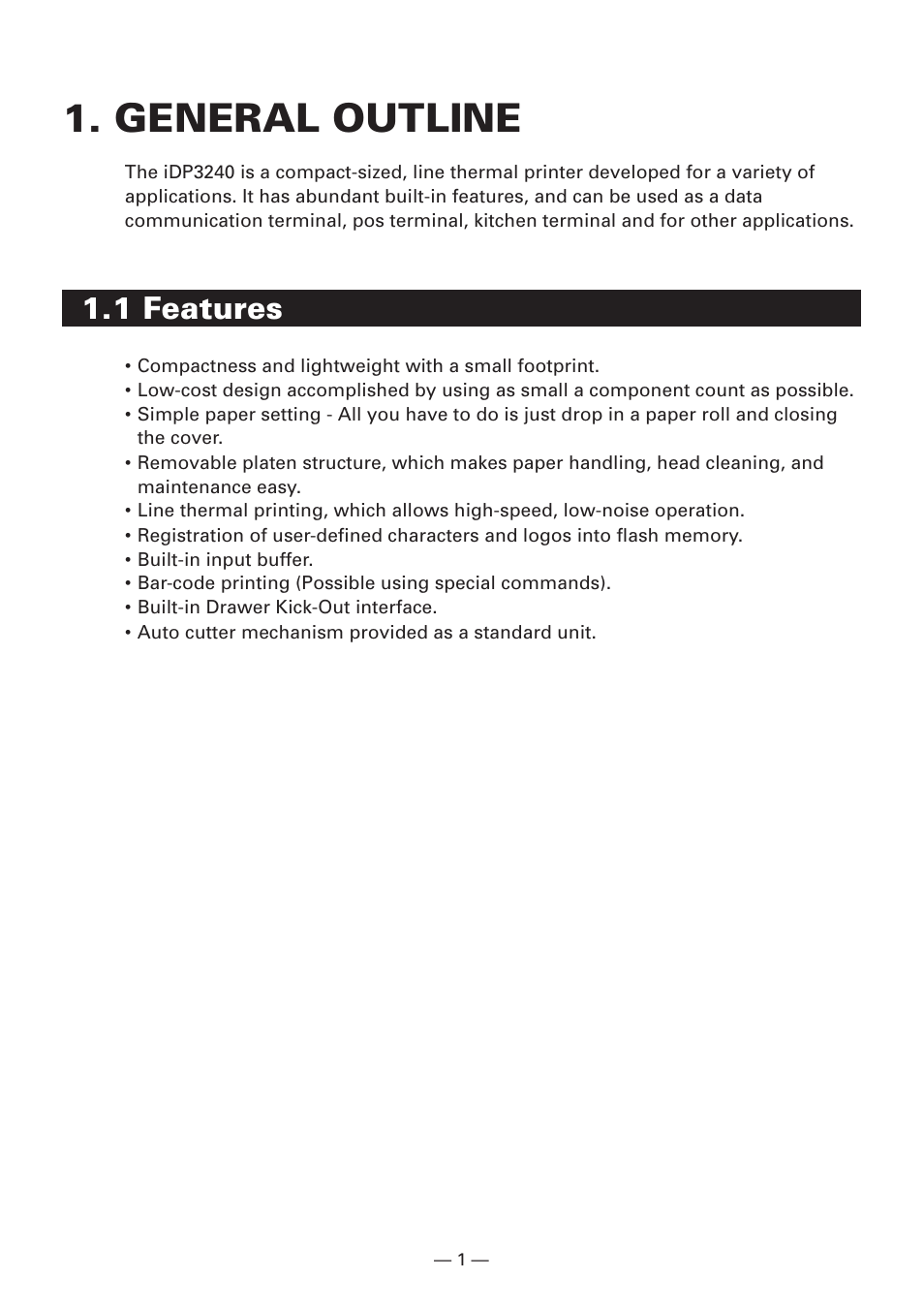 General outline, 1 features | Citizen Systems iDP3240 User Manual | Page 21 / 231