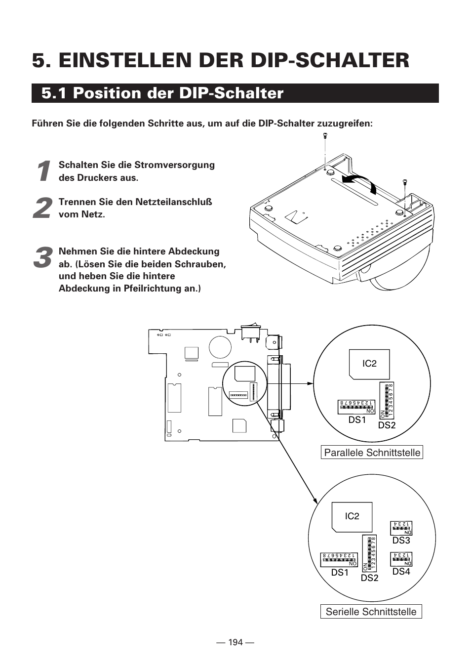 Einstellen der dip-schalter, 1 position der dip-schalter | Citizen Systems iDP3240 User Manual | Page 214 / 231