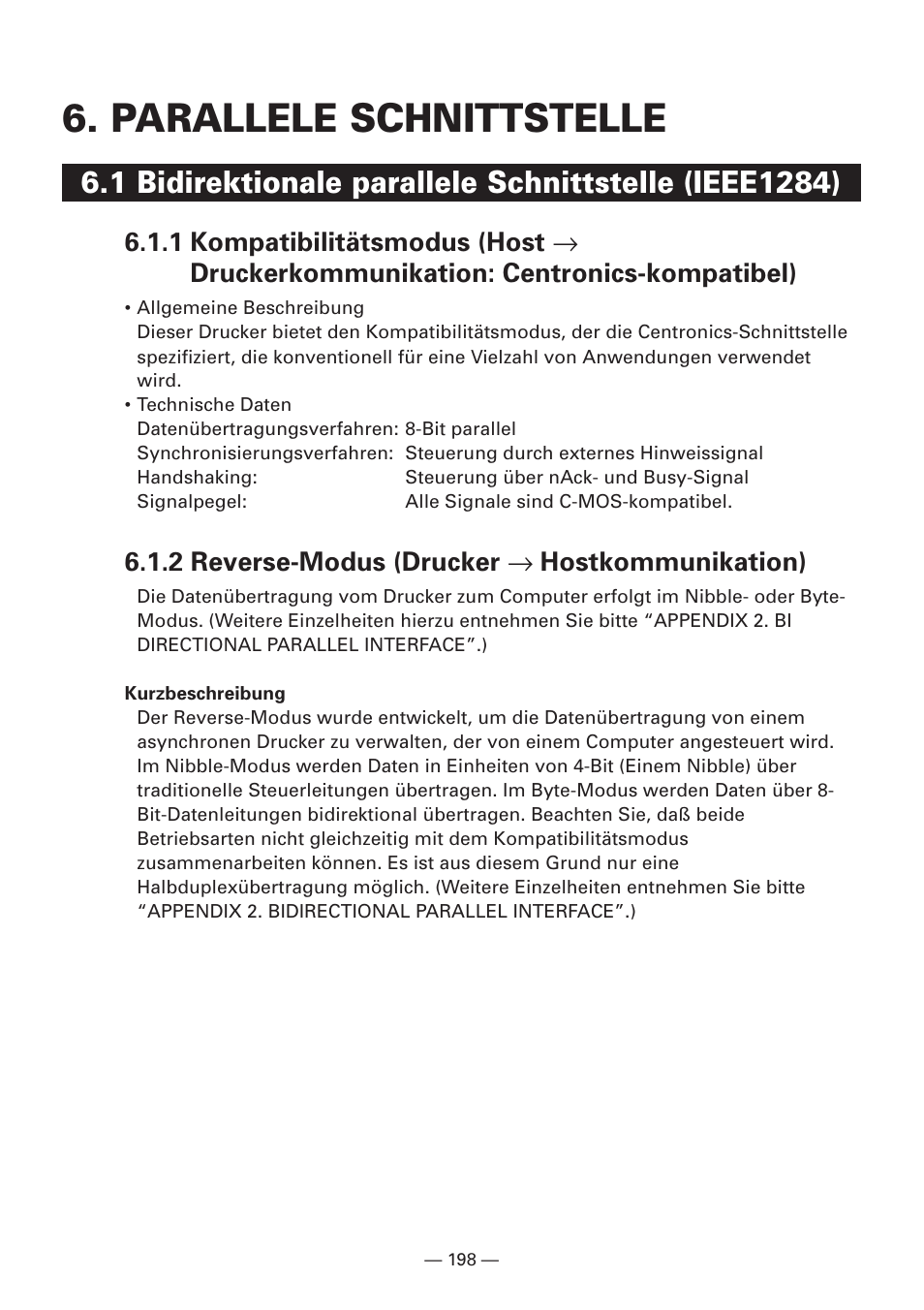 Parallele schnittstelle, 2 reverse-modus (drucker •hostkommunikation), 2 reverse-modus (drucker → hostkommunikation) | Citizen Systems iDP3240 User Manual | Page 218 / 231