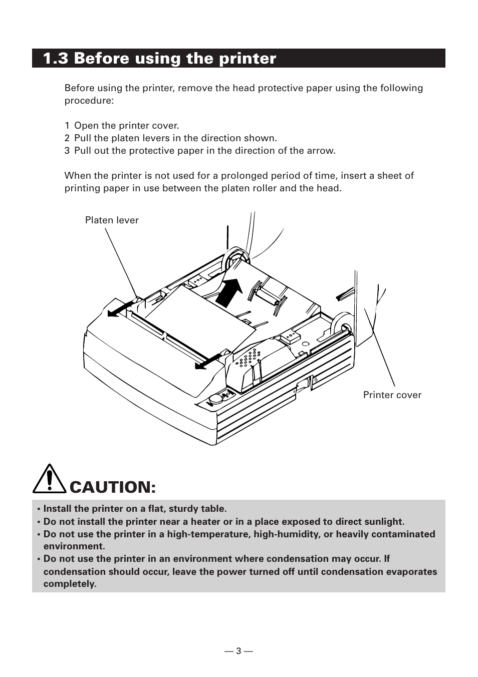 3 before using the printer, Caution | Citizen Systems iDP3240 User Manual | Page 23 / 231