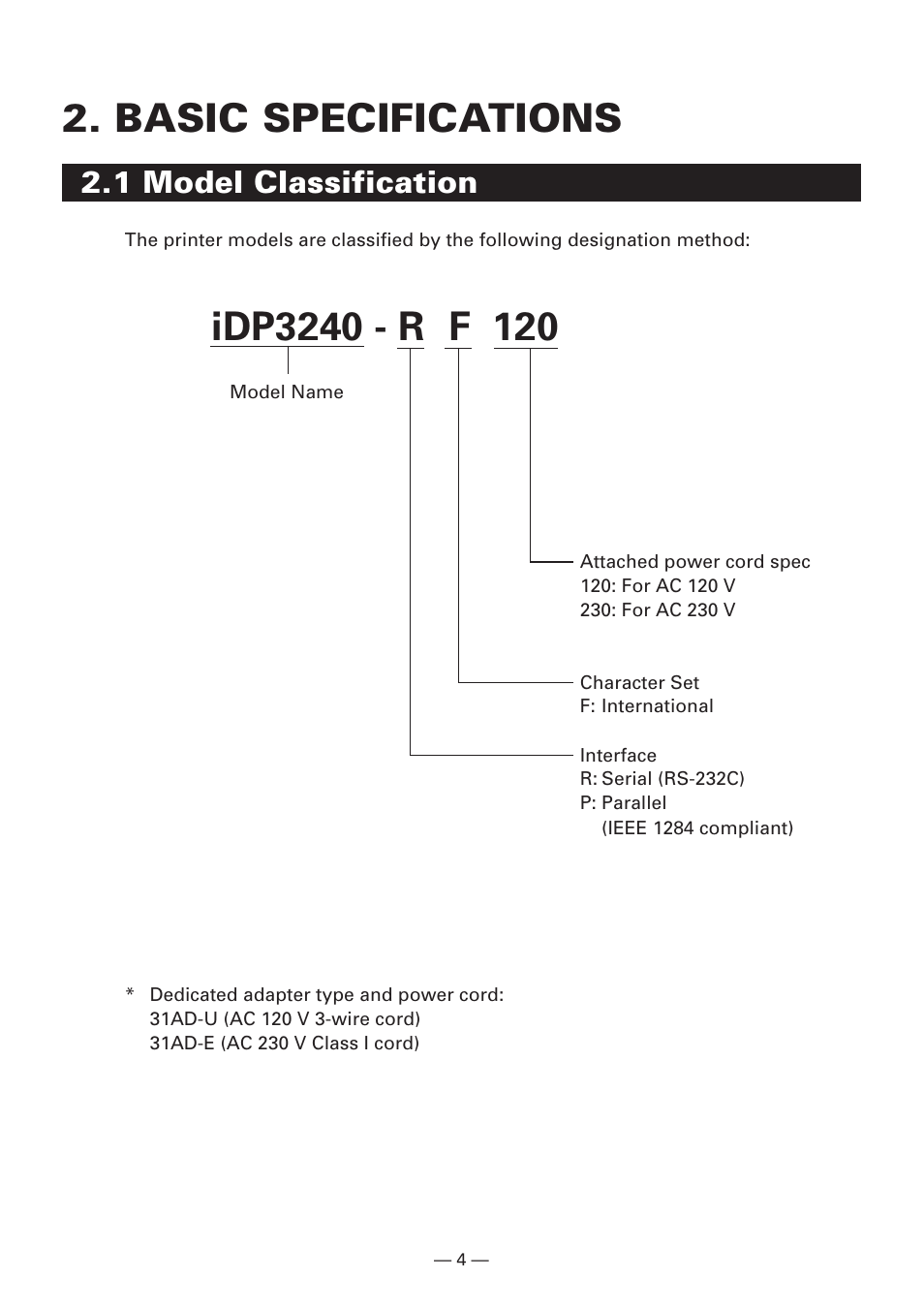 Basic specifications, 1 model classification | Citizen Systems iDP3240 User Manual | Page 24 / 231