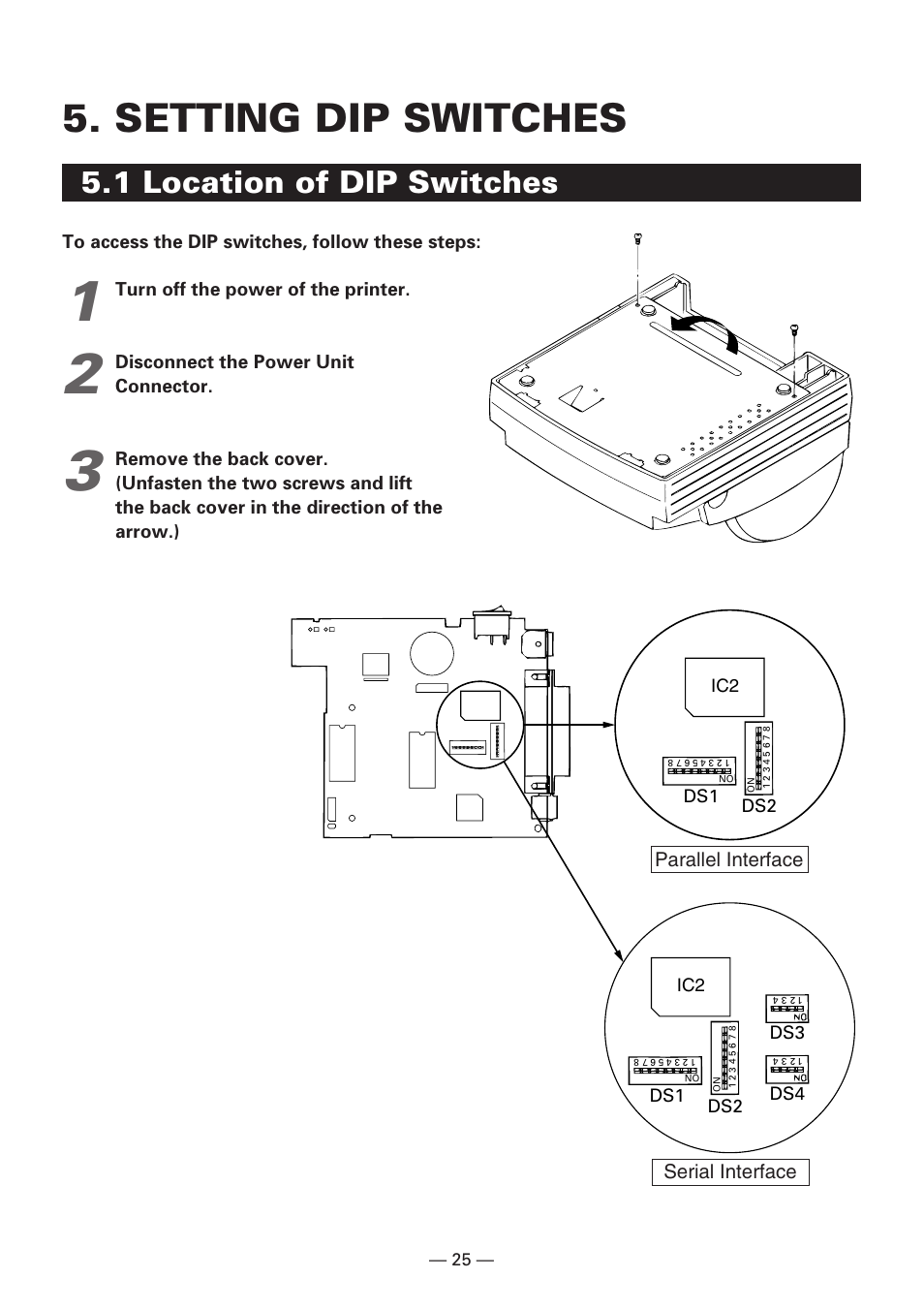 Setting dip switches, 1 location of dip switches | Citizen Systems iDP3240 User Manual | Page 45 / 231