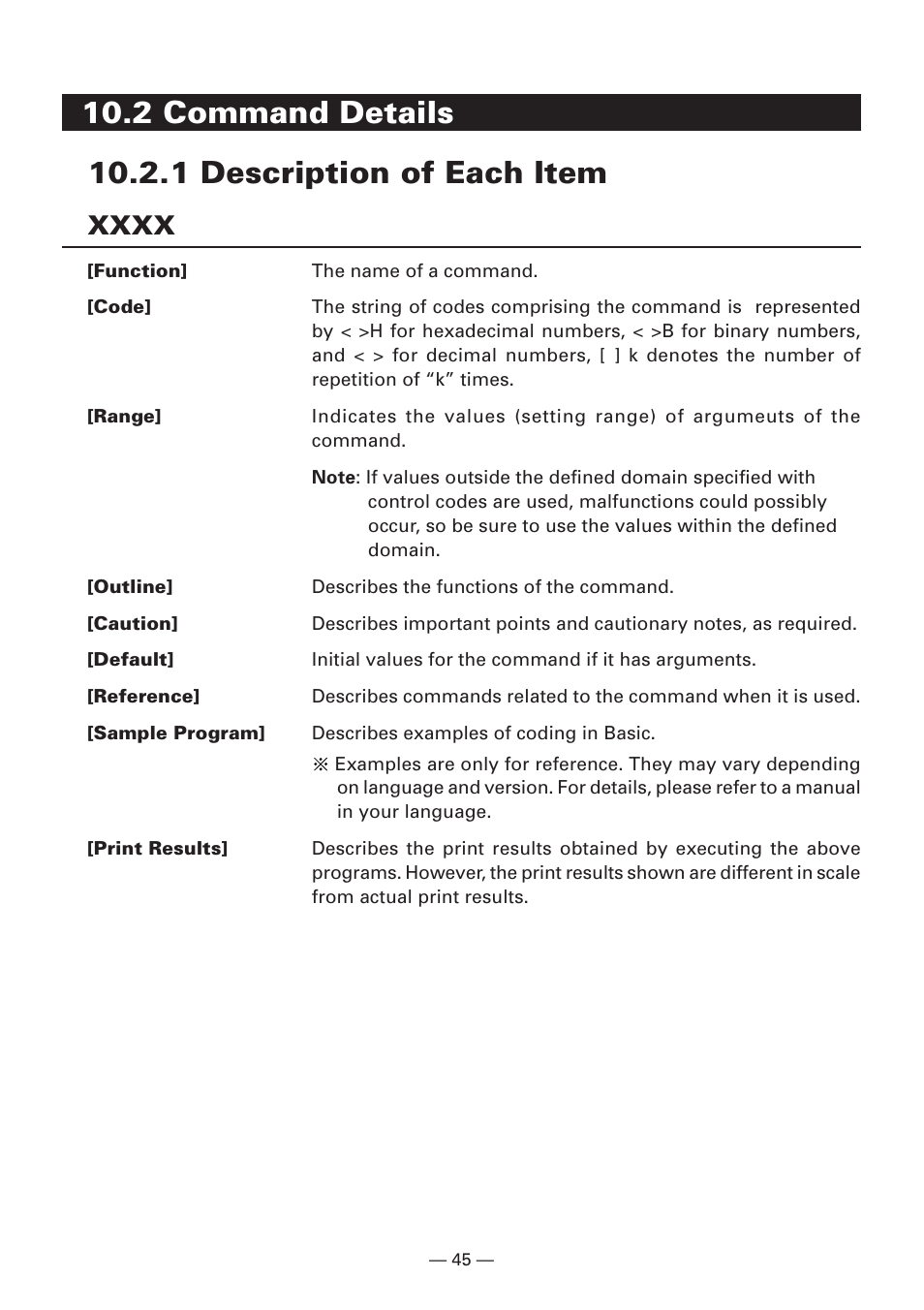 2 command details, 1 description of each item | Citizen Systems iDP3240 User Manual | Page 65 / 231