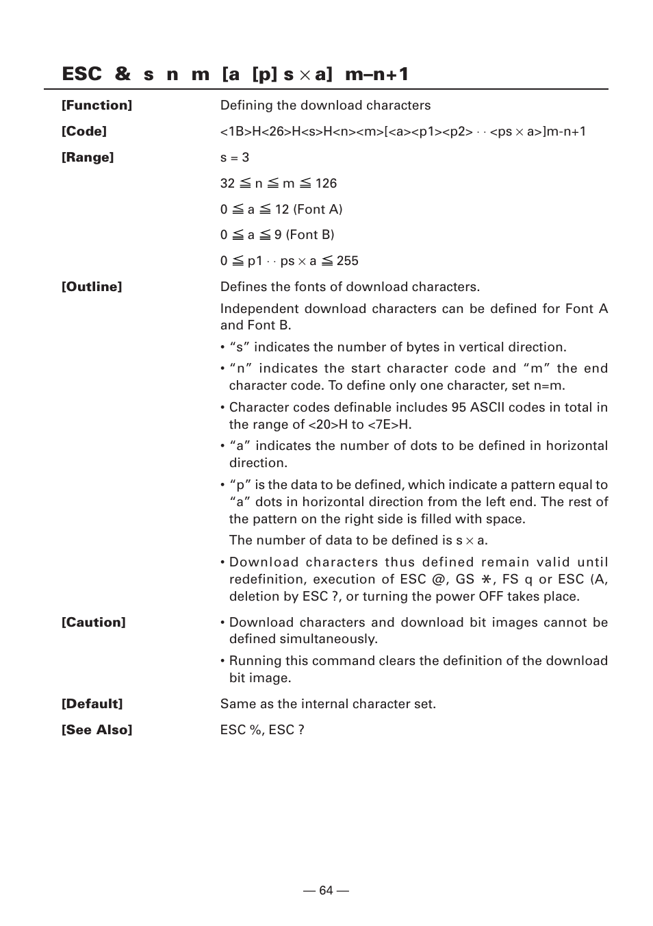 Esc & s n m [a [p] s × a] m–n+1 | Citizen Systems iDP3240 User Manual | Page 84 / 231