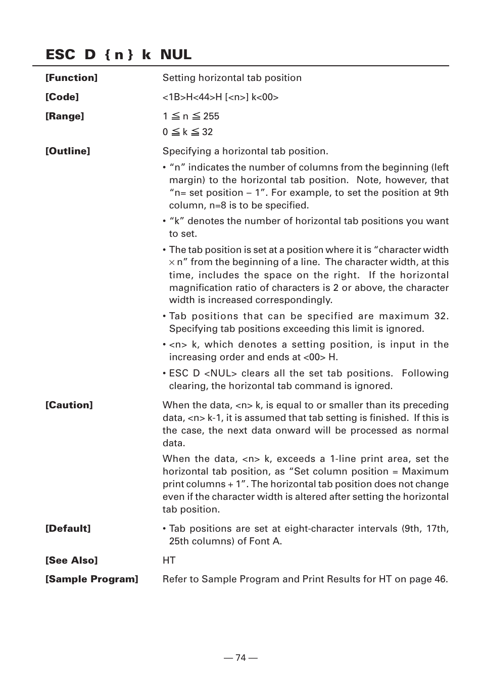 Esc d { n } k nul | Citizen Systems iDP3240 User Manual | Page 94 / 231