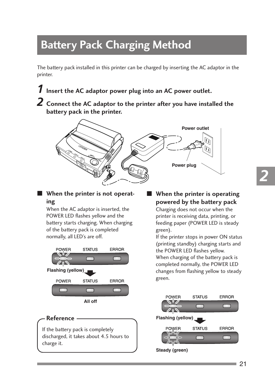 Battery pack charging method | Citizen Systems PD-24 User Manual | Page 21 / 52