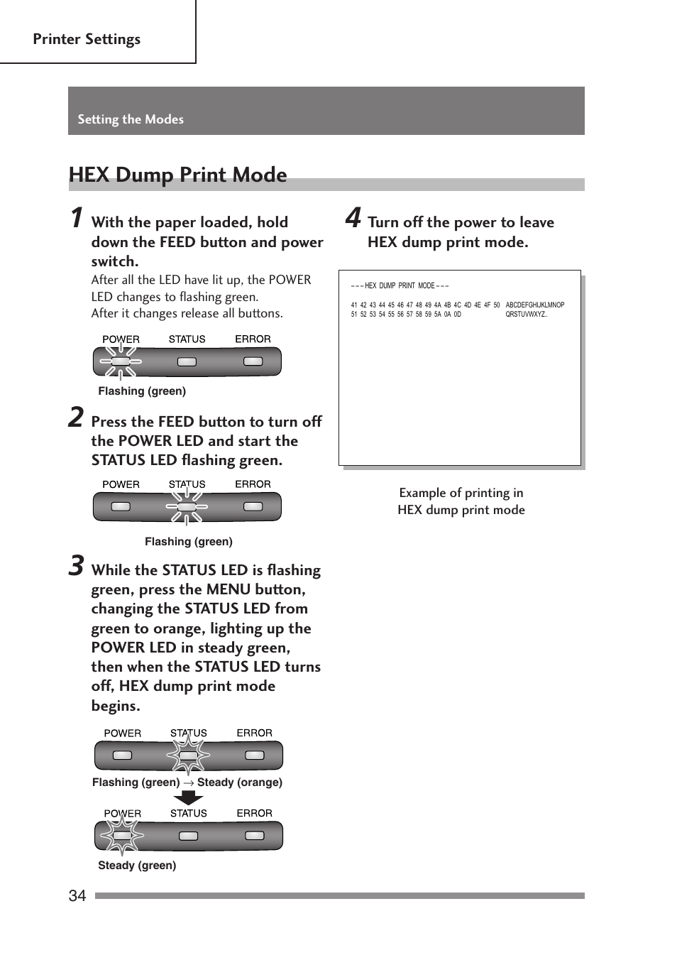 Hex dump print mode | Citizen Systems PD-24 User Manual | Page 34 / 52