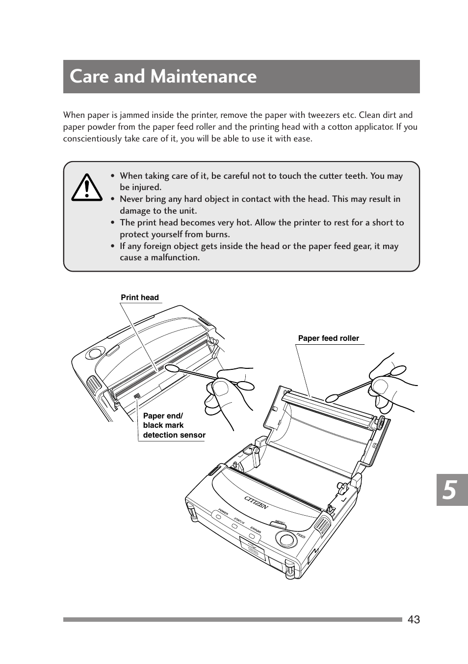 Chapter 5, Care and maintenance, Aper | Citizen Systems PD-24 User Manual | Page 43 / 52