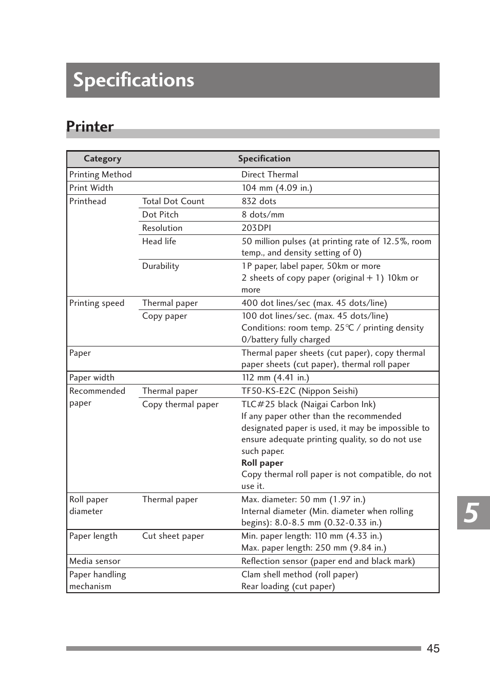 Specifications, Connecting with the infrared interface, Printer | Citizen Systems PD-24 User Manual | Page 45 / 52