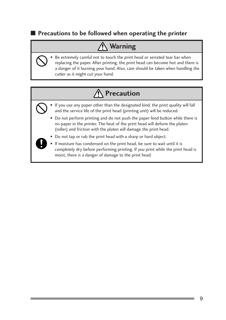 Warning, Precaution | Citizen Systems PD-24 User Manual | Page 9 / 52