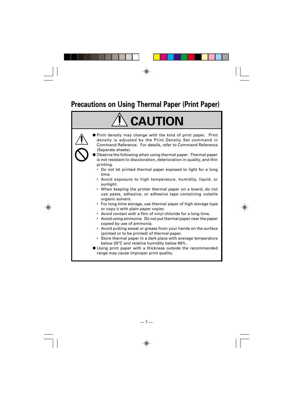 Precautions on using thermal paper (print paper), Caution | Citizen Systems CMP-10 User Manual | Page 11 / 40