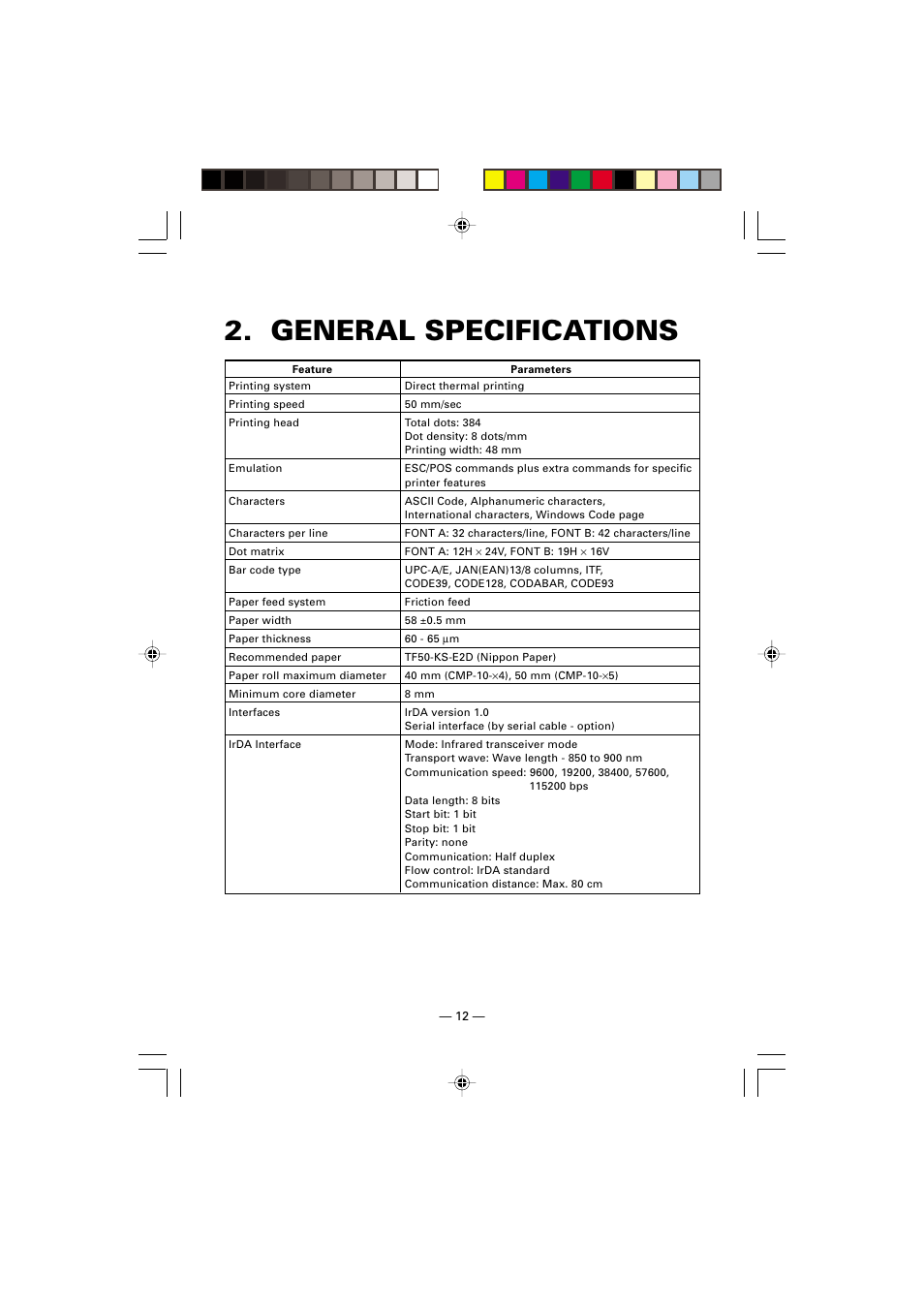 General specifications | Citizen Systems CMP-10 User Manual | Page 16 / 40