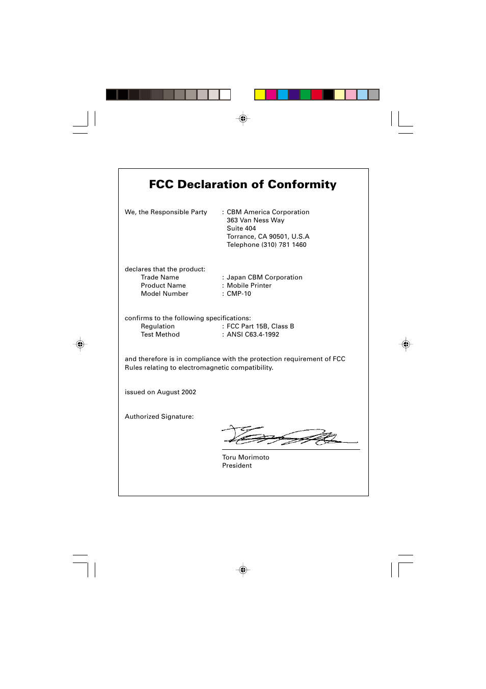 Fcc declaration of conformity | Citizen Systems CMP-10 User Manual | Page 2 / 40