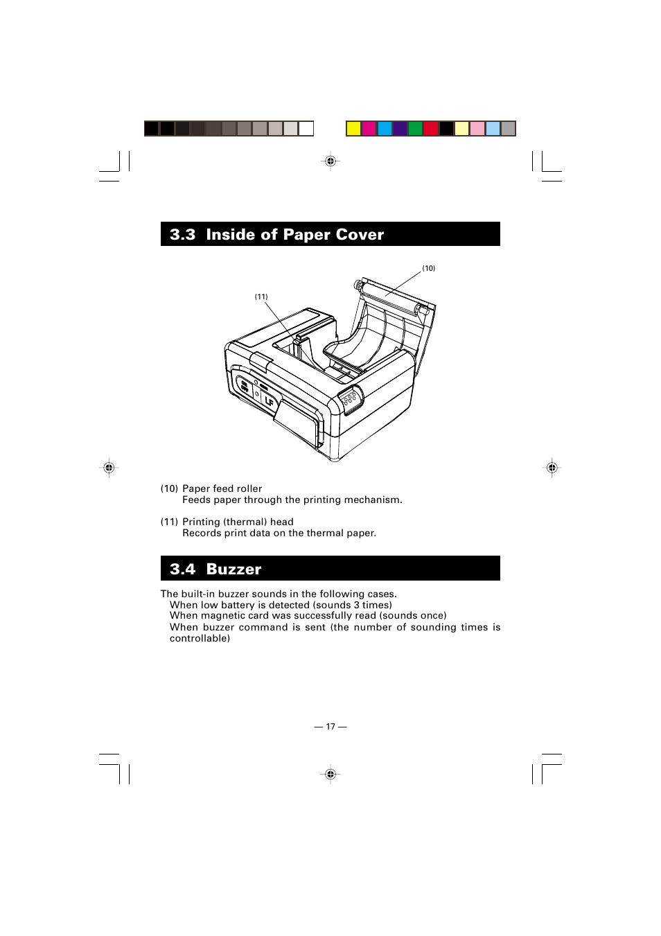 3 inside of paper cover, 4 buzzer | Citizen Systems CMP-10 User Manual | Page 21 / 40