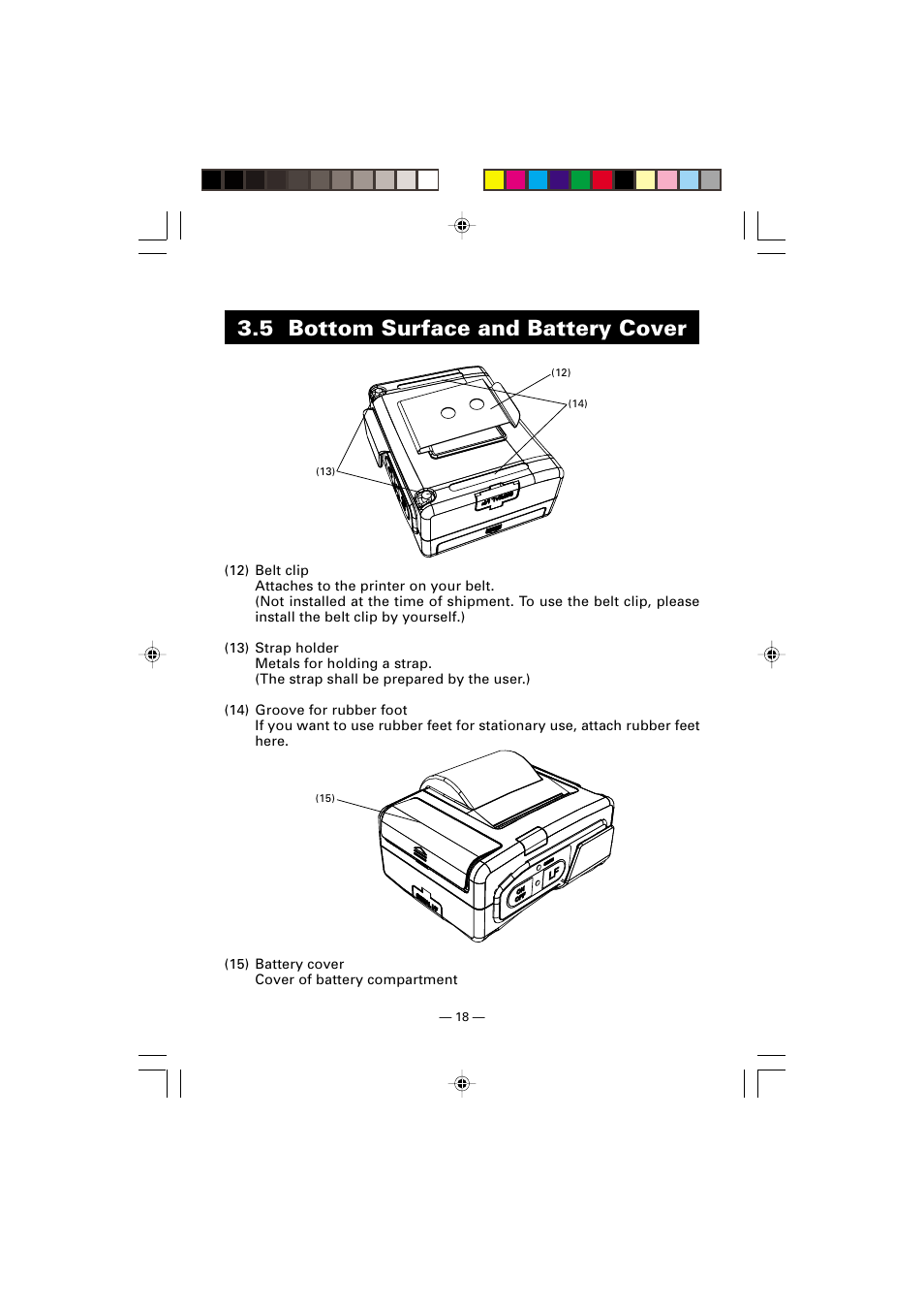 5 bottom surface and battery cover | Citizen Systems CMP-10 User Manual | Page 22 / 40