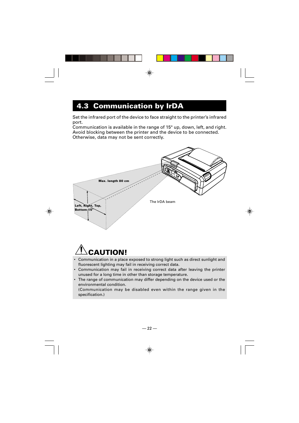 3 communication by irda, Caution | Citizen Systems CMP-10 User Manual | Page 26 / 40