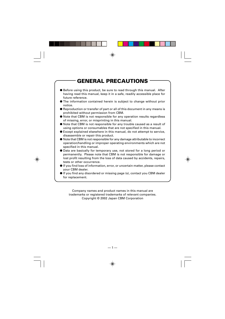 General precautions | Citizen Systems CMP-10 User Manual | Page 5 / 40