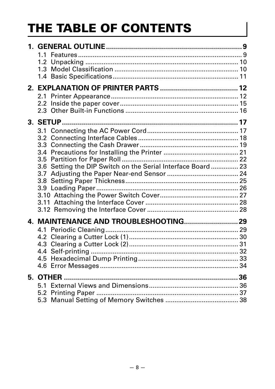 The table of contents | Citizen Systems Line Thermal Printer CT-S601 User Manual | Page 11 / 46