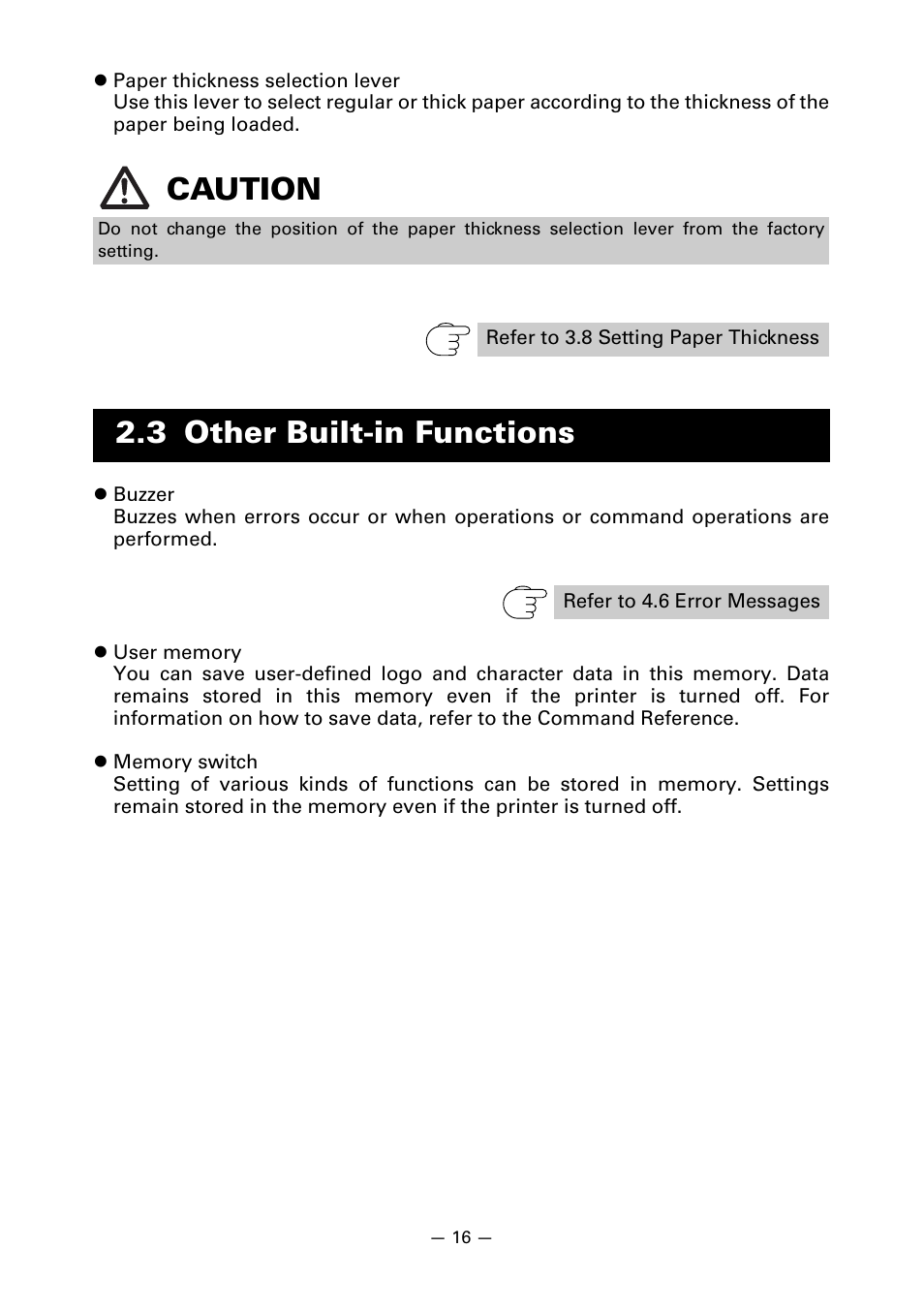 3 other built-in functions, Caution | Citizen Systems Line Thermal Printer CT-S601 User Manual | Page 19 / 46