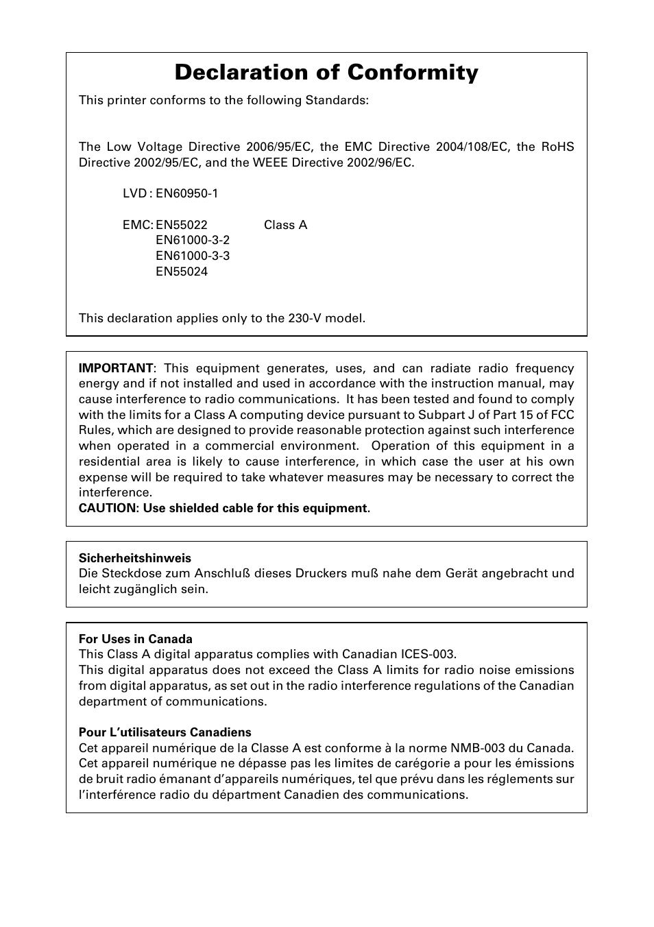 Declaration of conformity | Citizen Systems Line Thermal Printer CT-S601 User Manual | Page 3 / 46