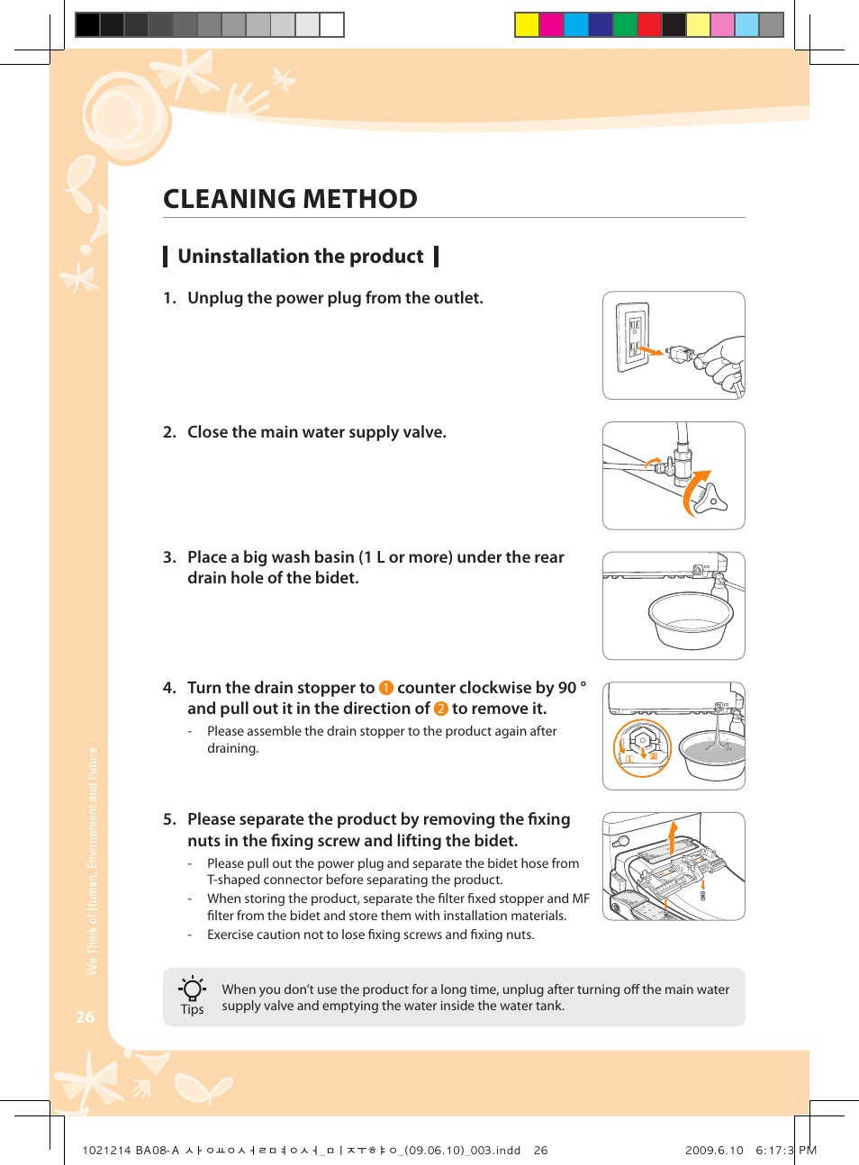 Cleaning method, Uninstallation the product | Coway BA08-AR User Manual | Page 26 / 36
