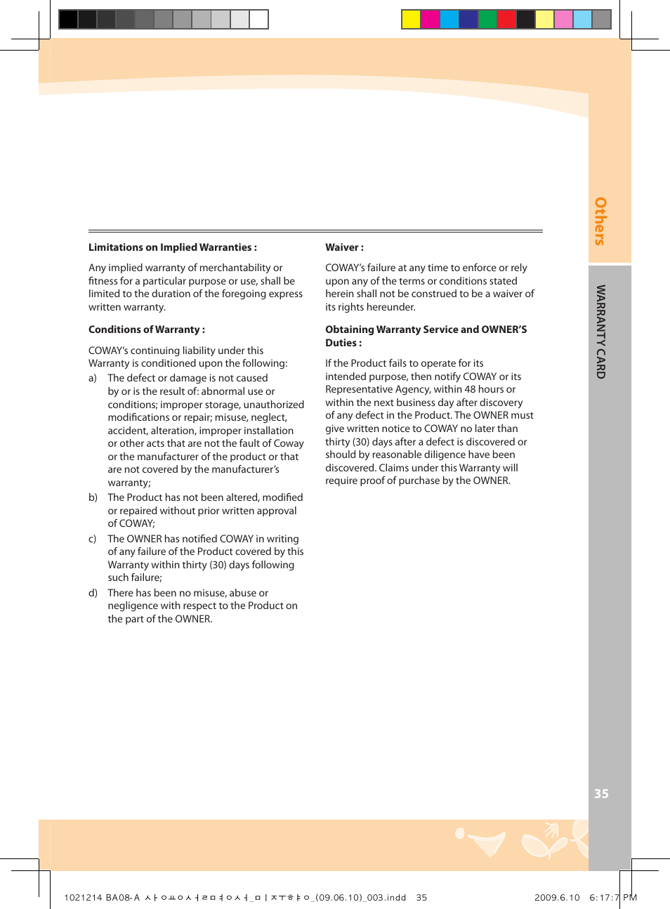 Others | Coway BA08-AR User Manual | Page 35 / 36