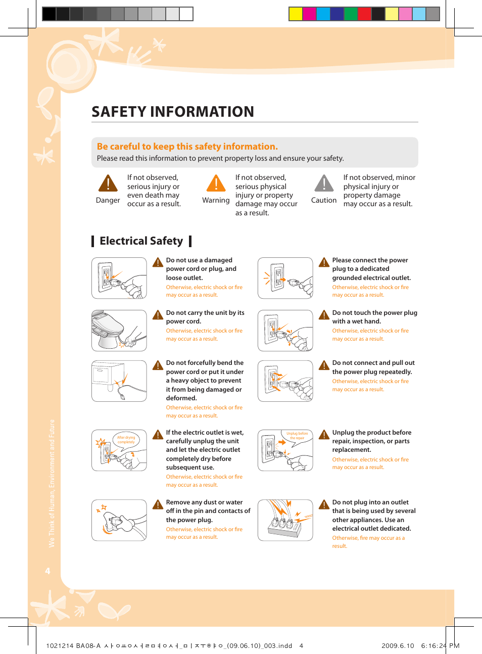 Safety information, Electrical safety, Be careful to keep this safety information | Coway BA08-AR User Manual | Page 4 / 36