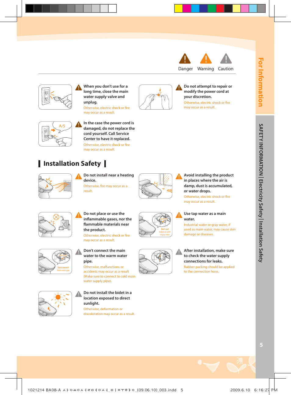 For i nf orma tion, Installation safety | Coway BA08-AR User Manual | Page 5 / 36