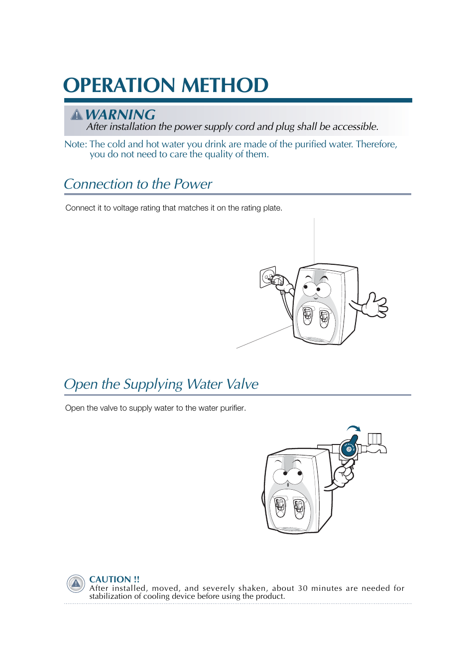 Operation method, Warning | Coway CHP-01BL User Manual | Page 10 / 20