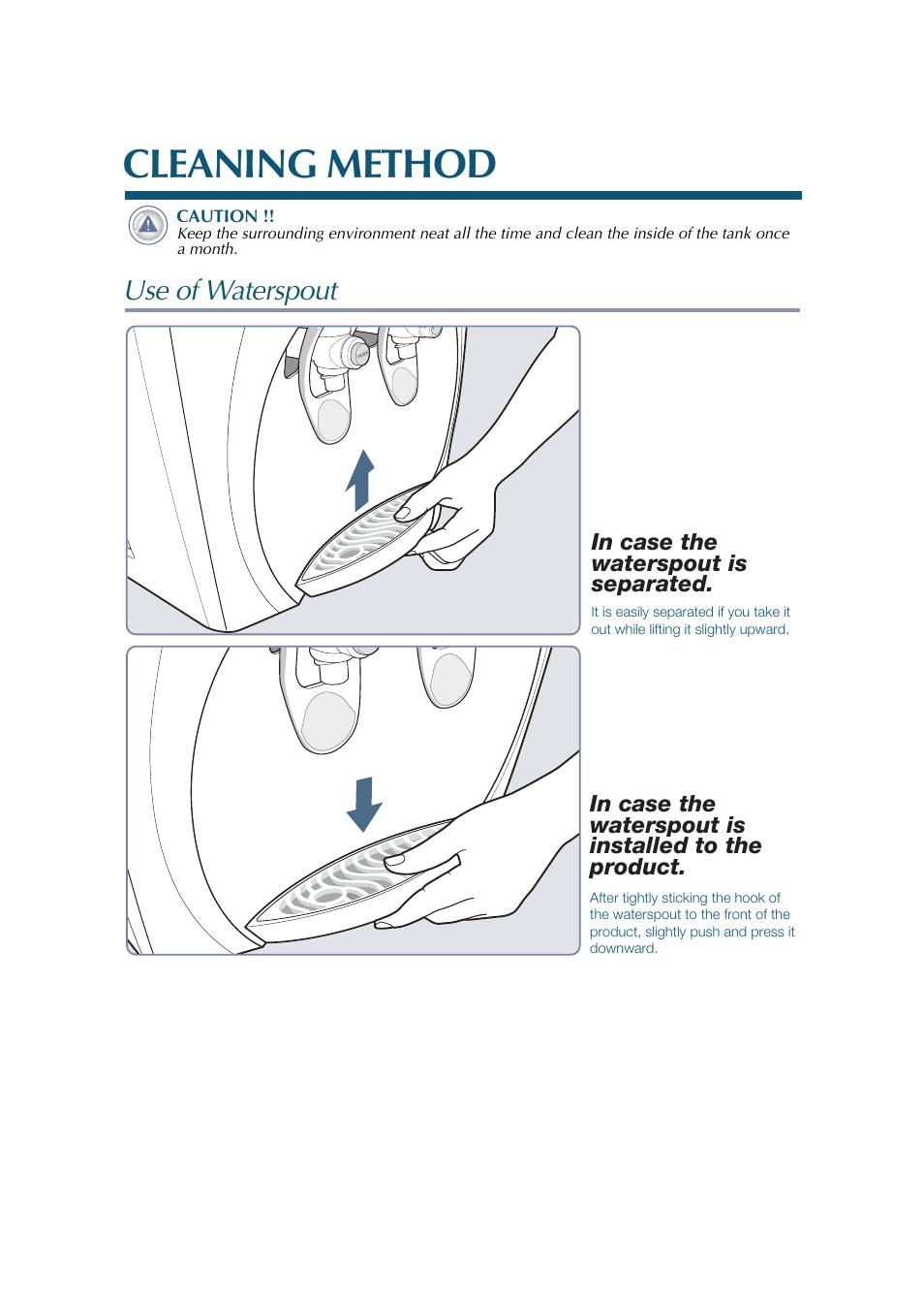 Cleaning method, Use of waterspout | Coway CHP-01BL User Manual | Page 12 / 20