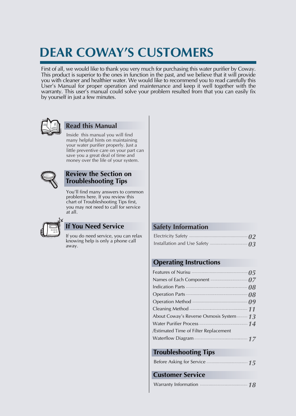 Dear coway’s customers | Coway CHP-01BL User Manual | Page 2 / 20