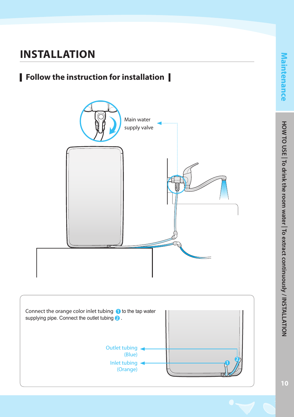 Installation, Follow the instruction for installation, Main tenanc e | Coway P-07CL User Manual | Page 11 / 28