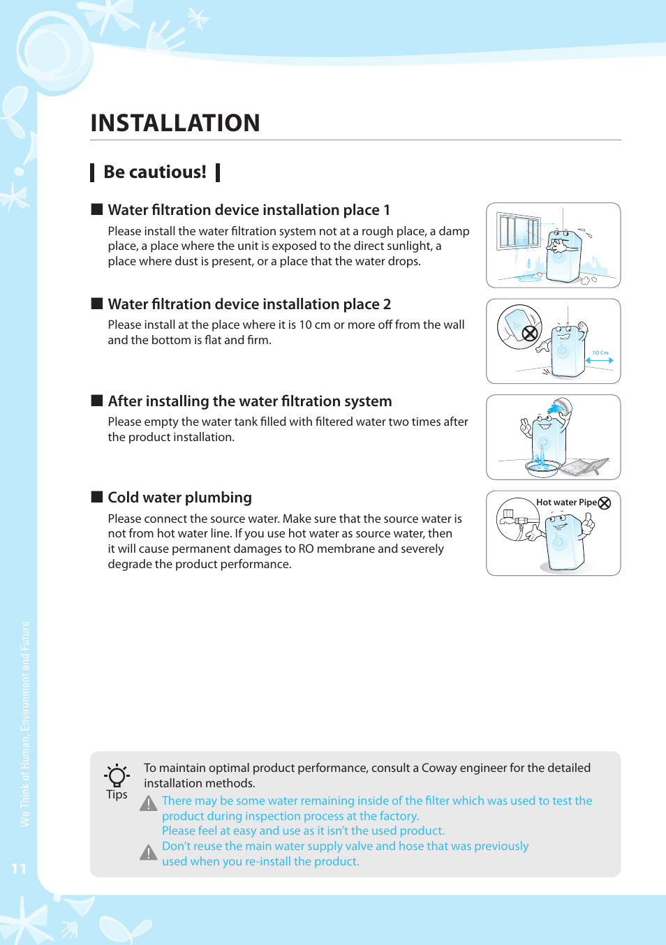 Installation, Be cautious | Coway P-07CL User Manual | Page 12 / 28