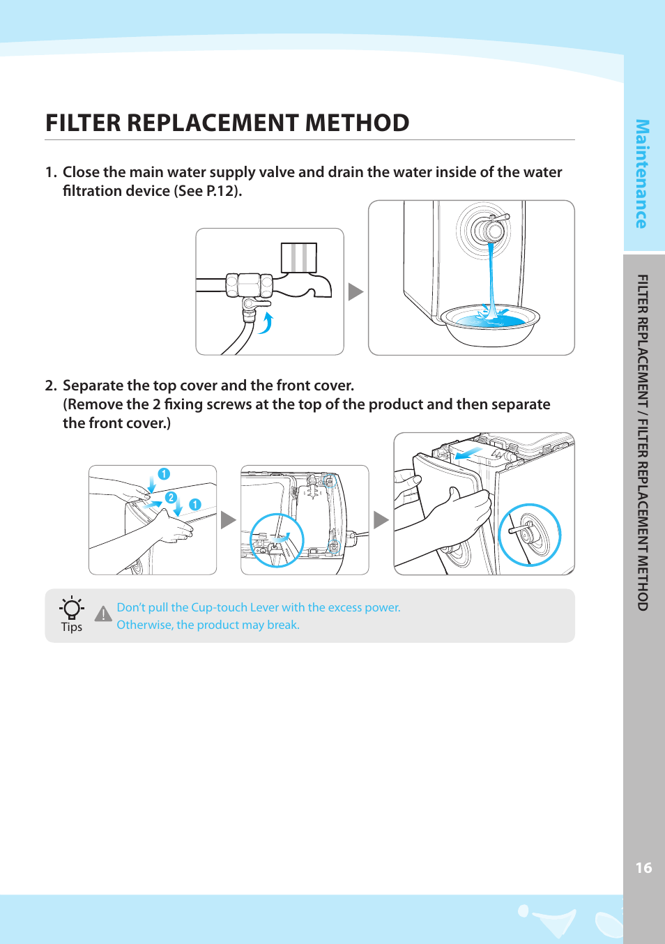 Filter replacement method, Main tenanc e | Coway P-07CL User Manual | Page 17 / 28