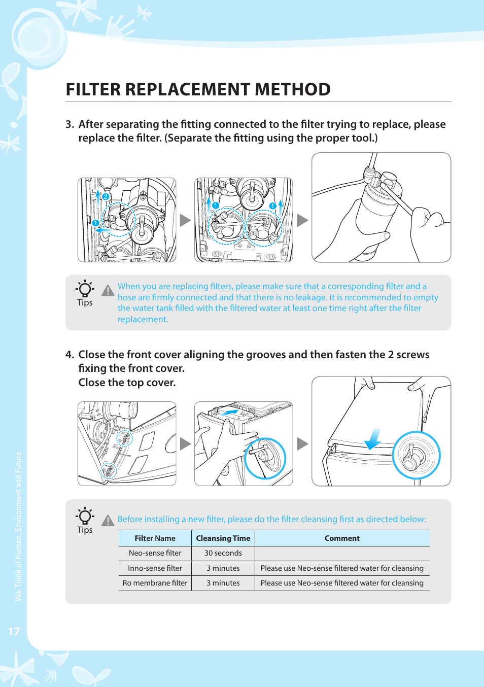 Filter replacement method | Coway P-07CL User Manual | Page 18 / 28