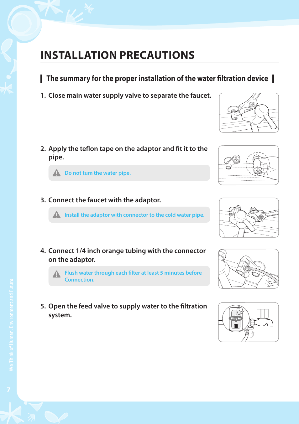 Installation precautions | Coway P-07CL User Manual | Page 8 / 28