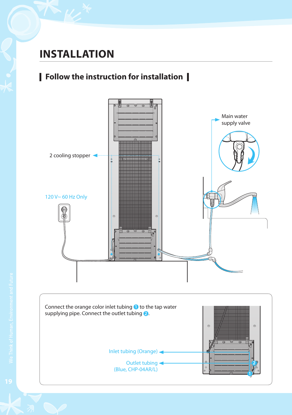 Installation, Follow the instruction for installation | Coway CHP-04AL User Manual | Page 20 / 44