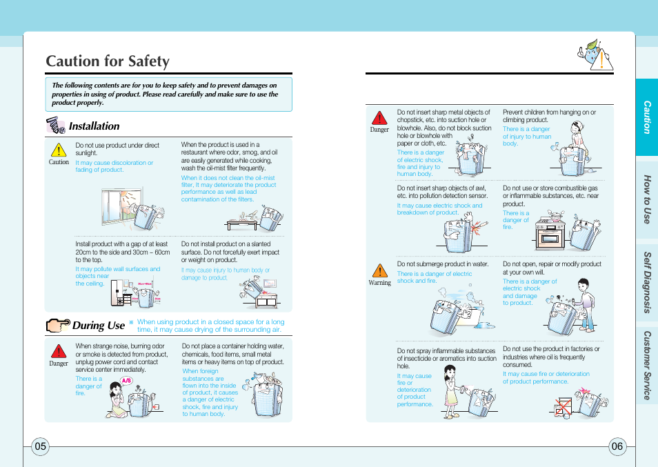 Caution for safety, Installation during use | Coway AP-2505CH User Manual | Page 4 / 16