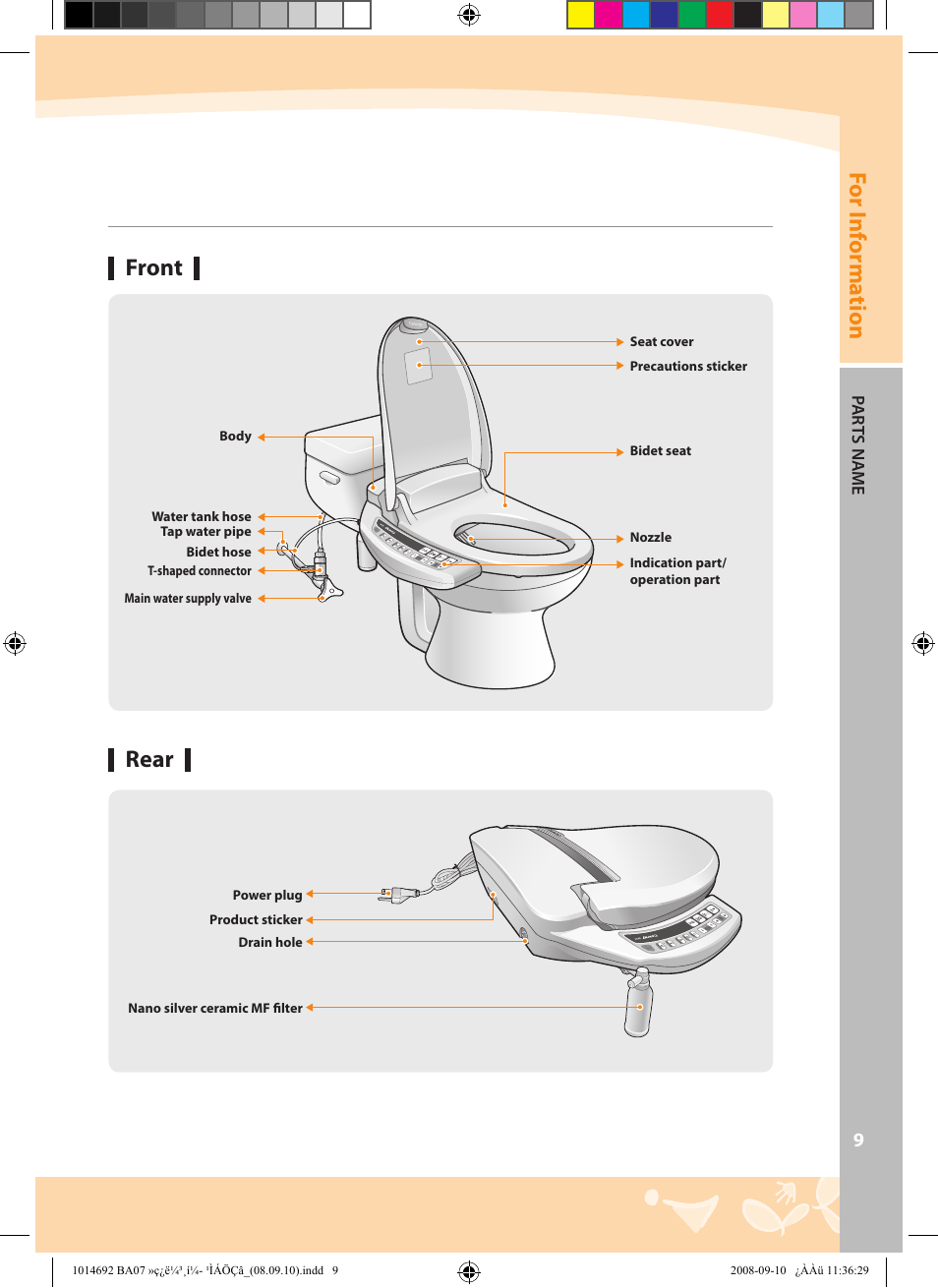 For inf orma tion front rear | Coway BA07-R User Manual | Page 9 / 32