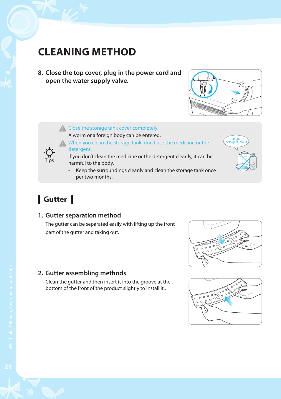 Cleaning method, Gutter | Coway CPE-06ALB User Manual | Page 22 / 36