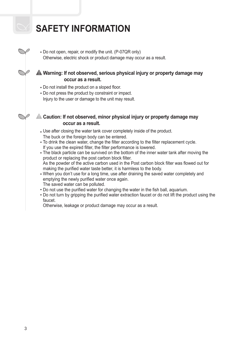 Safety information | Coway P-07QR User Manual | Page 4 / 32