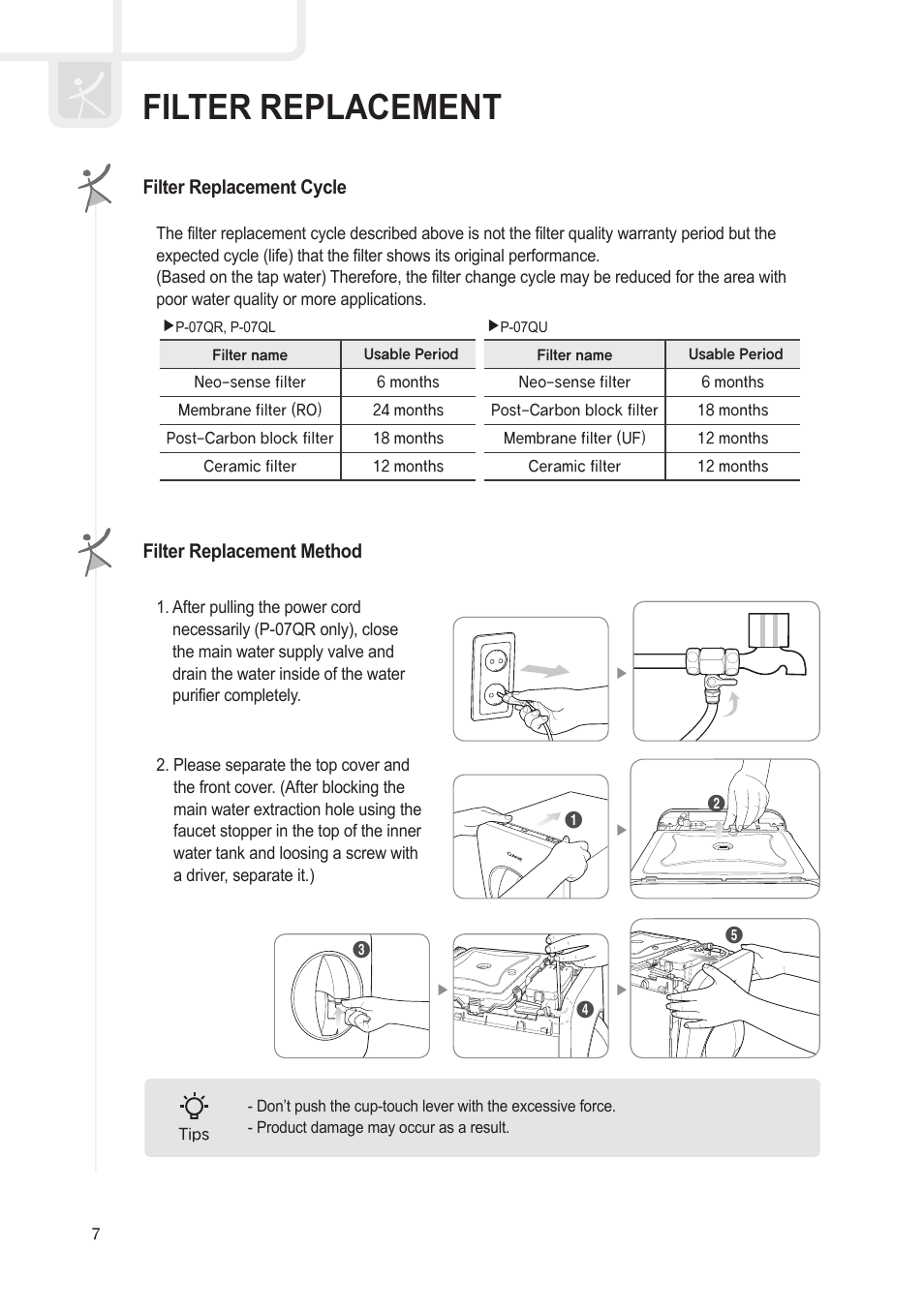 Filter replacement | Coway P-07QR User Manual | Page 8 / 32