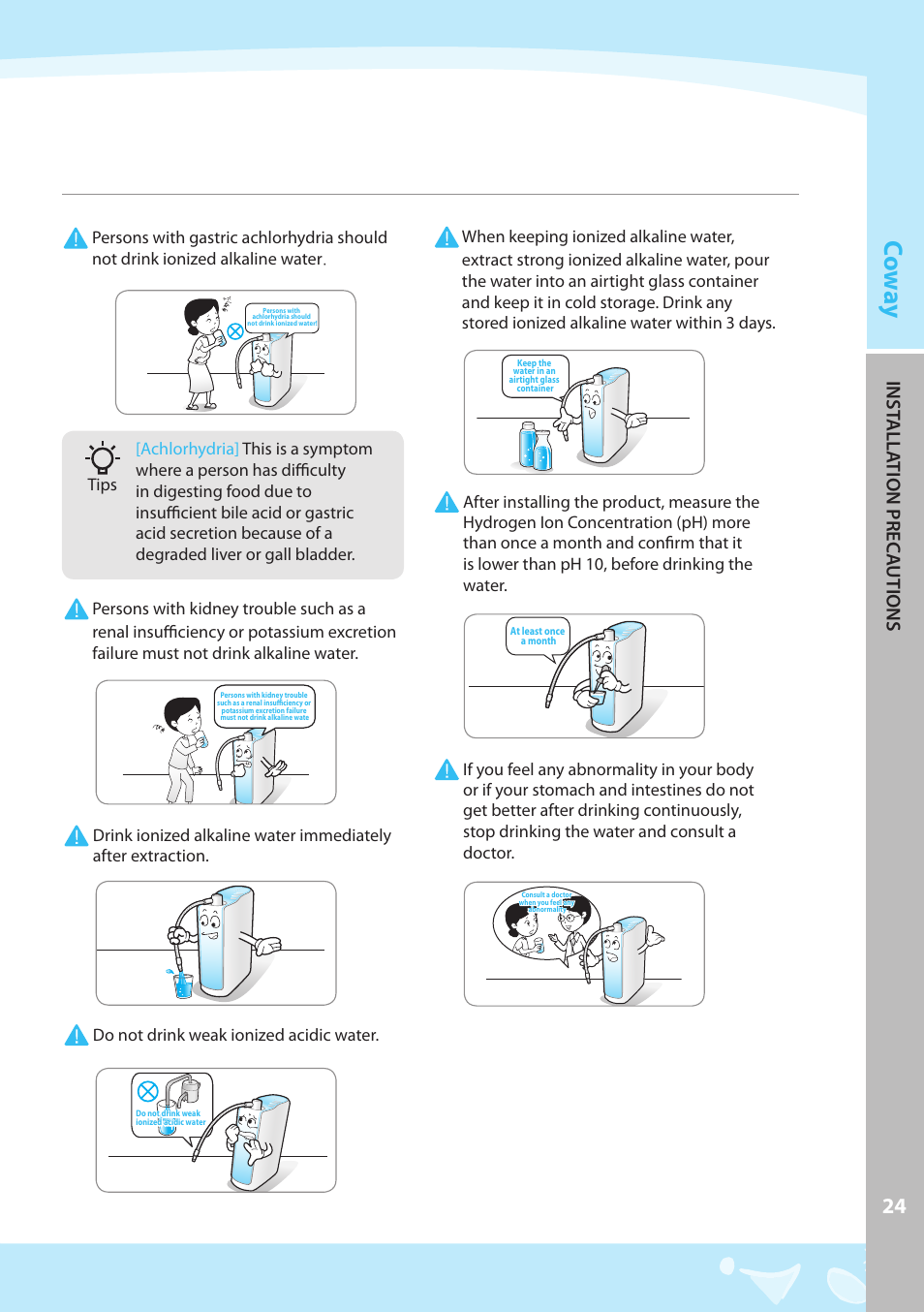Co w ay, Inst a ll ation prec autions | Coway EW-07GU User Manual | Page 25 / 48