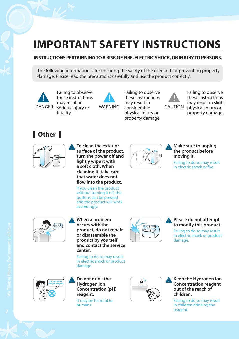 Important safety instructions, Other | Coway EW-07GU User Manual | Page 8 / 48