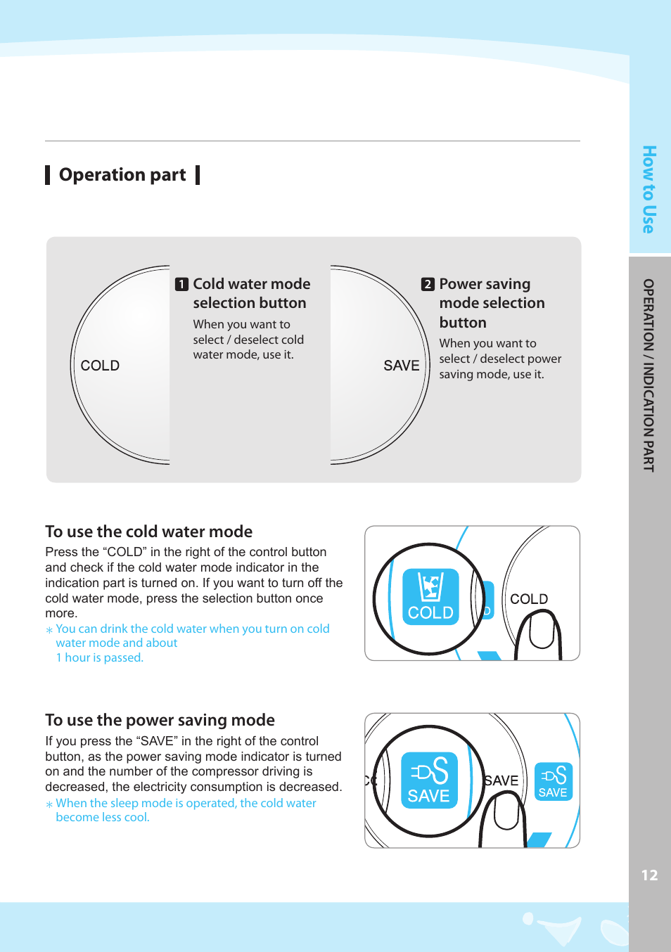 Operation part | Coway CP-07BLO User Manual | Page 13 / 32